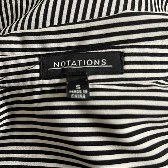 Notations Womens Black and White Striped Roll Tab Sleeve Button Shirt - Picture 7 of 7